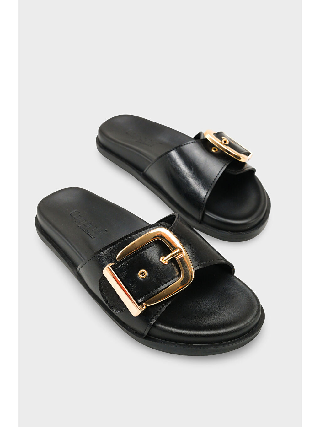 Siyah Cybelle Düz Topuklu Tek Bantlı Metal Tokalı Kadın Terlik-1