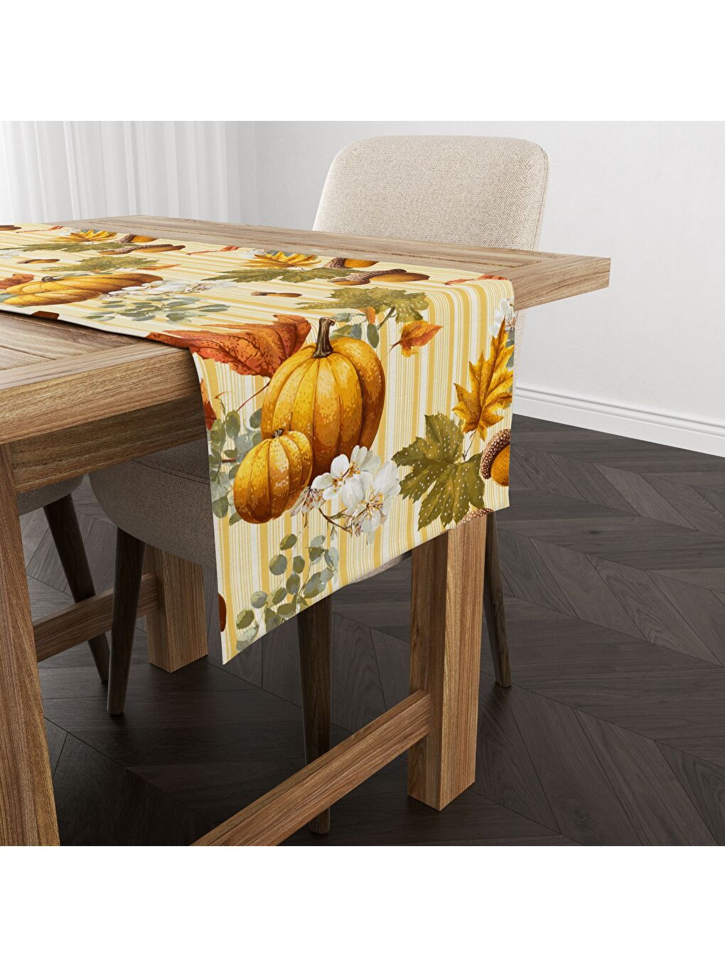 Karışık Sonbahar Desenli 40x140 cm Kadife Masa Örtüsü Runner