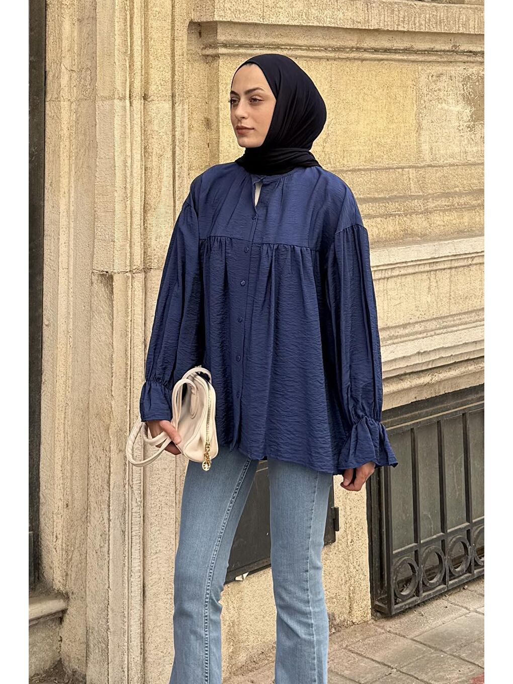 Roba Detaylı Tesettür Gömlek İndigo-1