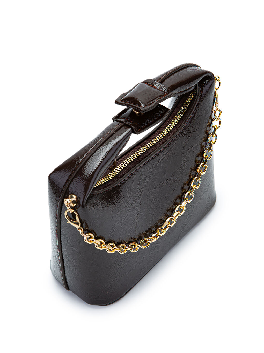 Zincir Askılı Rugan Suni Deri Kadın Çapraz Çanta Ivy Kahverengi-3