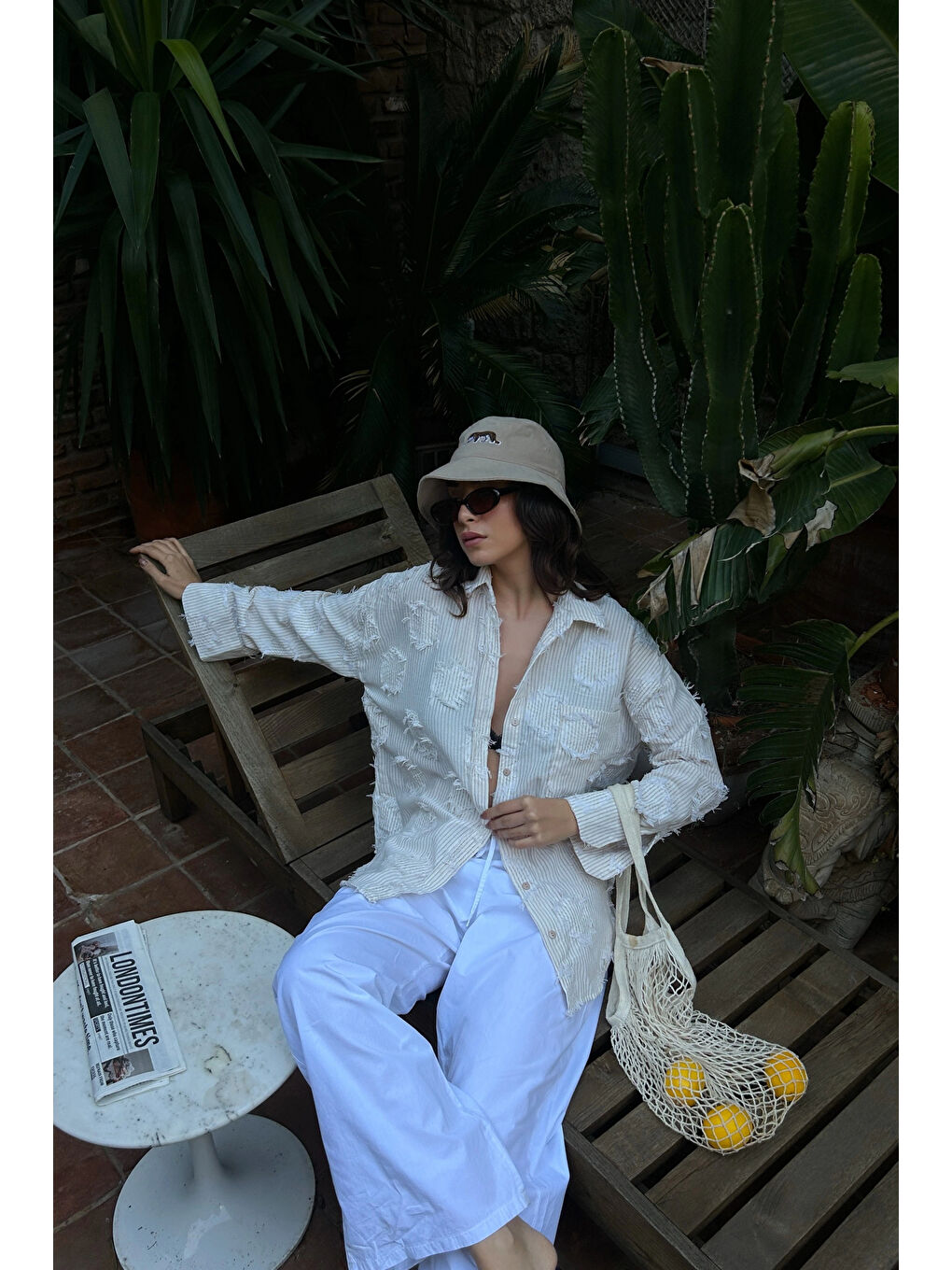 Kadın Bej Eskitme Detay Gömlek 0999-25010-1