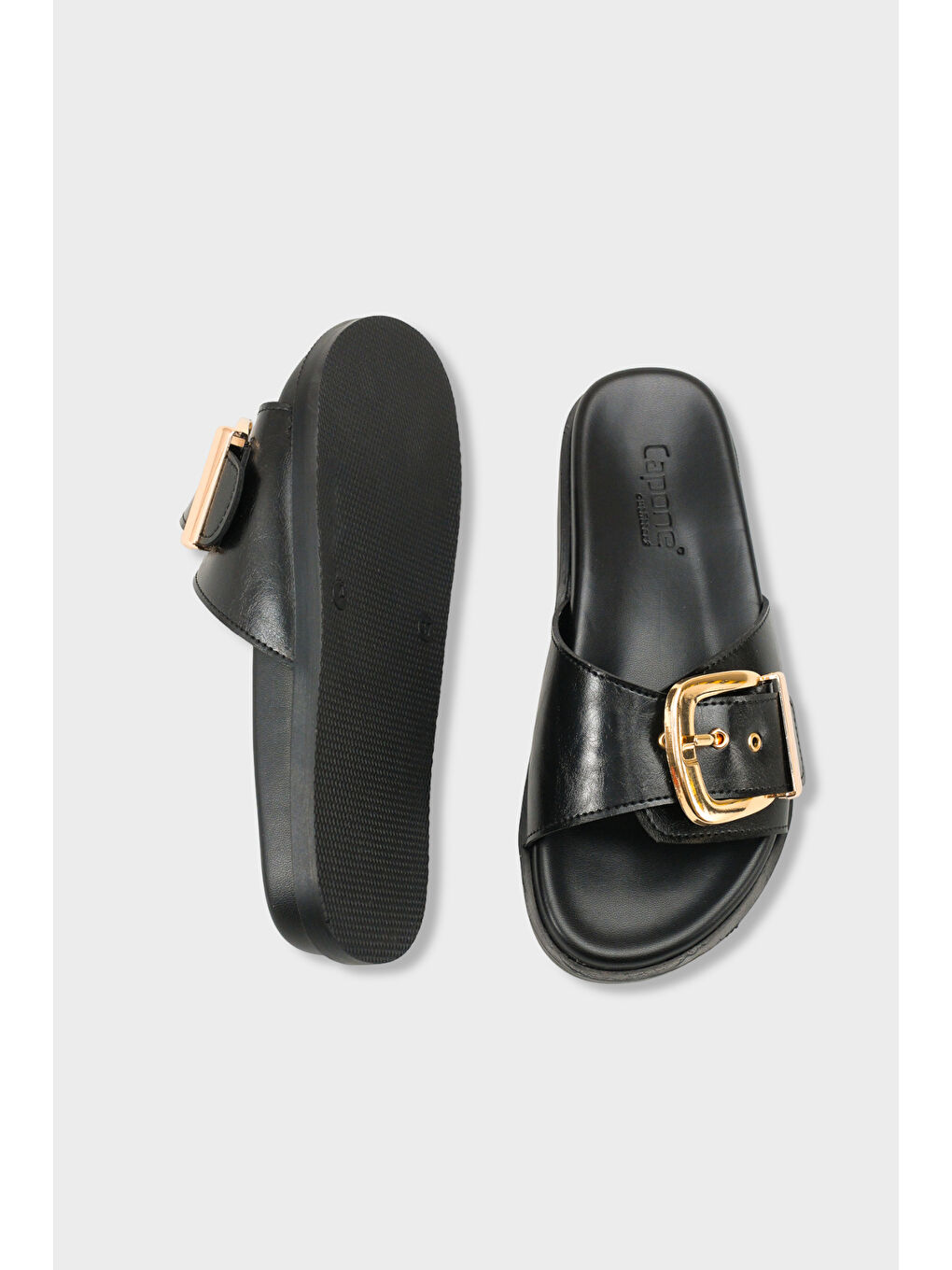 Siyah Cybelle Düz Topuklu Tek Bantlı Metal Tokalı Kadın Terlik-4