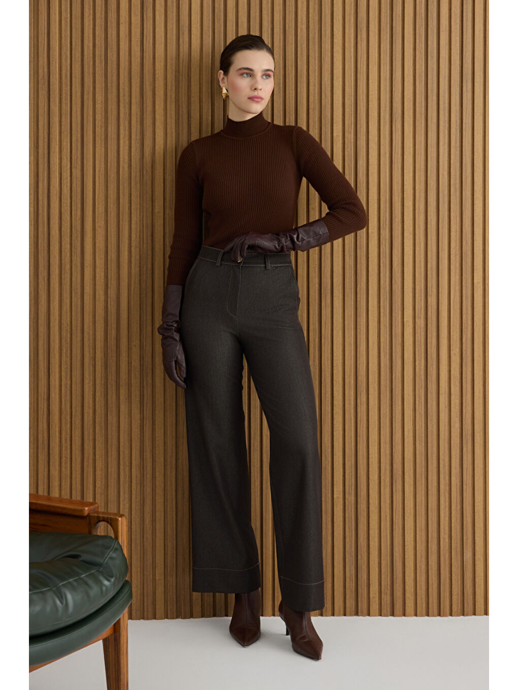 Kahverengi Denim Görünümlü Pantolon-1