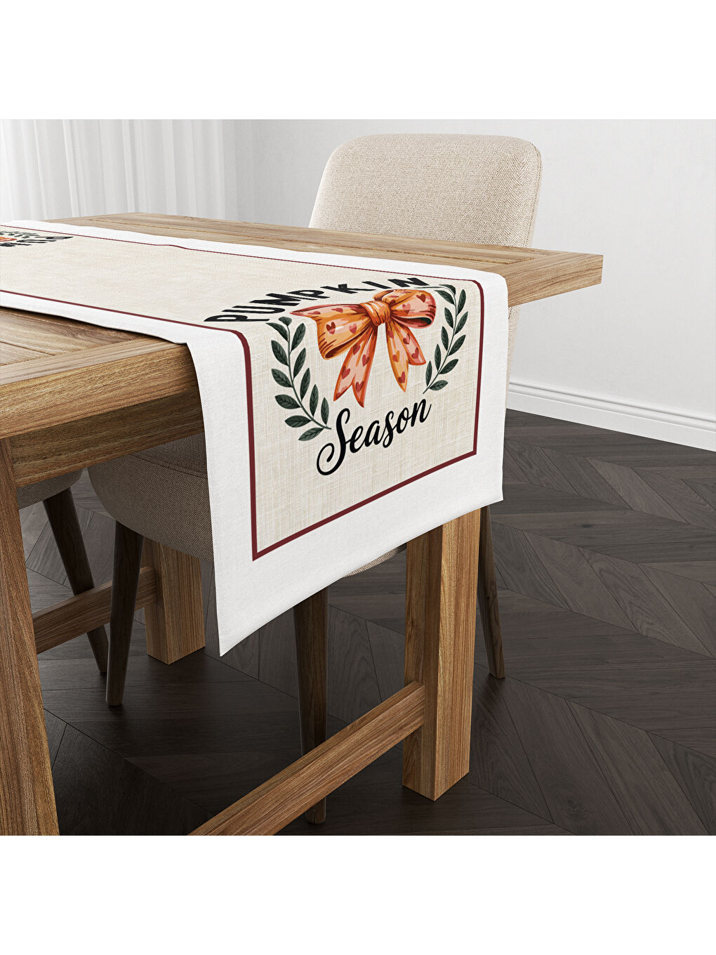 Karışık Sonbahar Desenli 40x140 cm Kadife Masa Örtüsü Runner