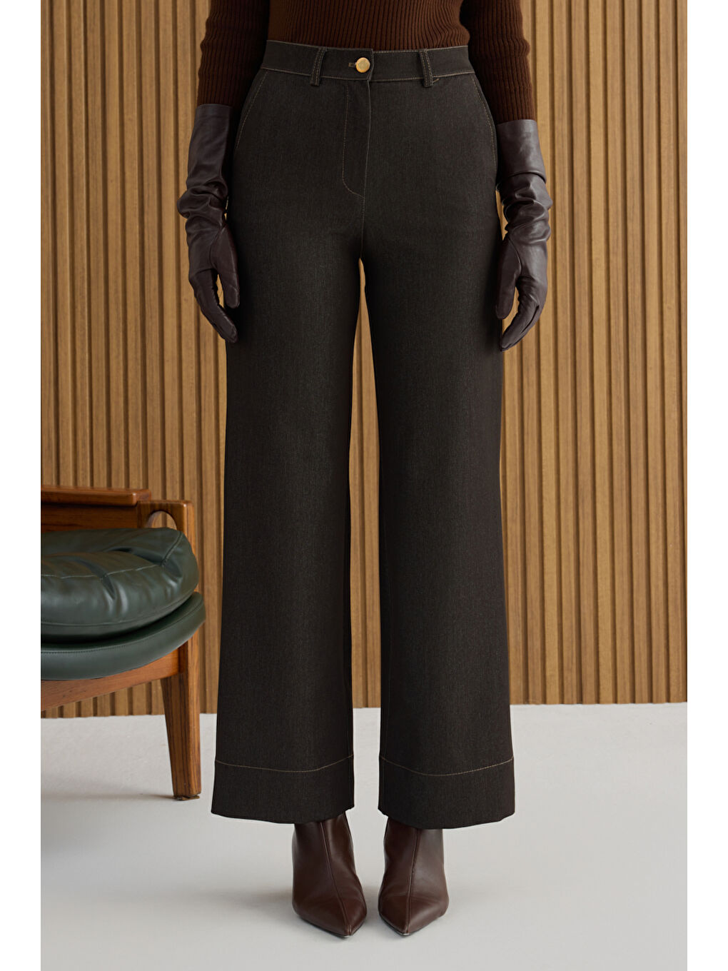 Kahverengi Denim Görünümlü Pantolon-2