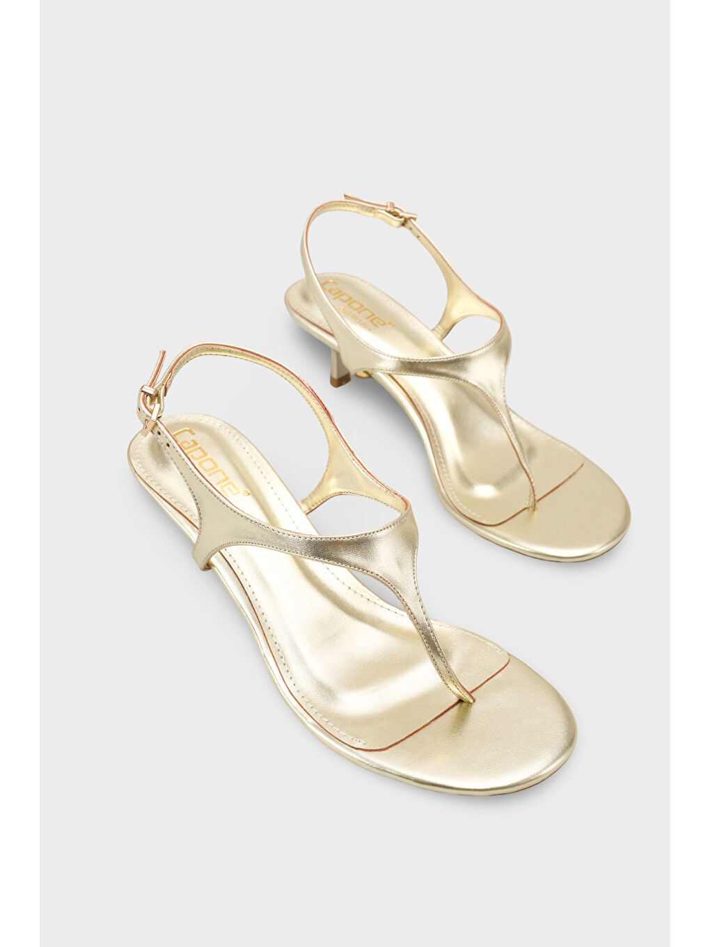 Sarı Corella Yuvarlak Burunlu Parmak Arası Orta Topuklu Kadın Ayakkabı-1