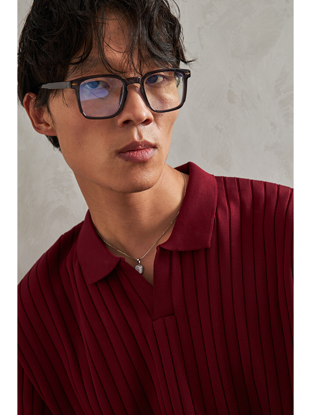 Bordo Erkek Polo Yaka Fitilli Oversize Triko Kazak-6