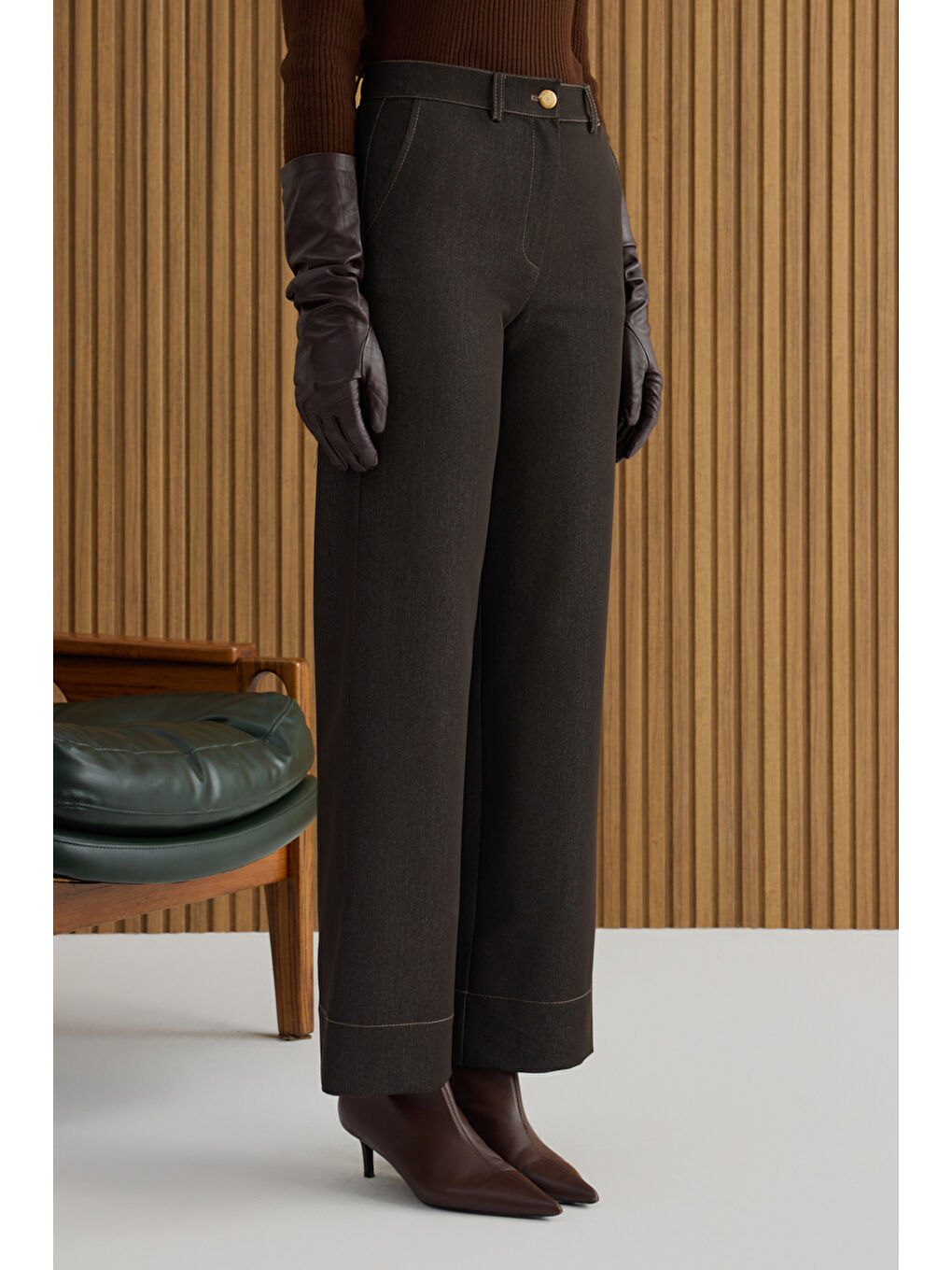 Kahverengi Denim Görünümlü Pantolon-3