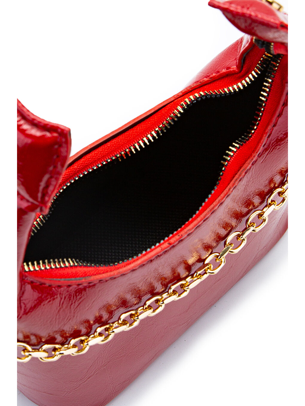 Zincir Askılı Rugan Suni Deri Kadın Çapraz Çanta Ivy Kırmızı-4