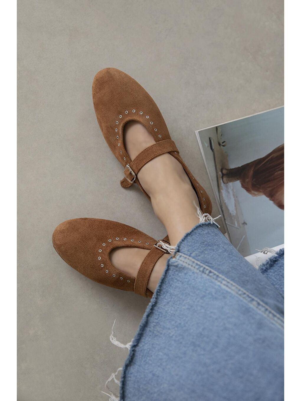 Kahverengi Abner  Kadın Drop Detay Süet Babet Taba-2