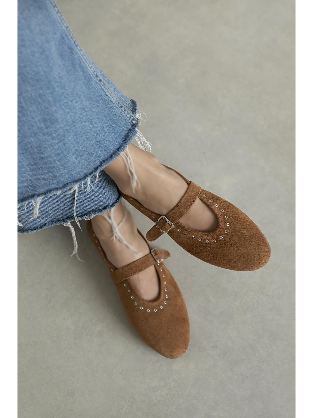 Kahverengi Abner  Kadın Drop Detay Süet Babet Taba-3