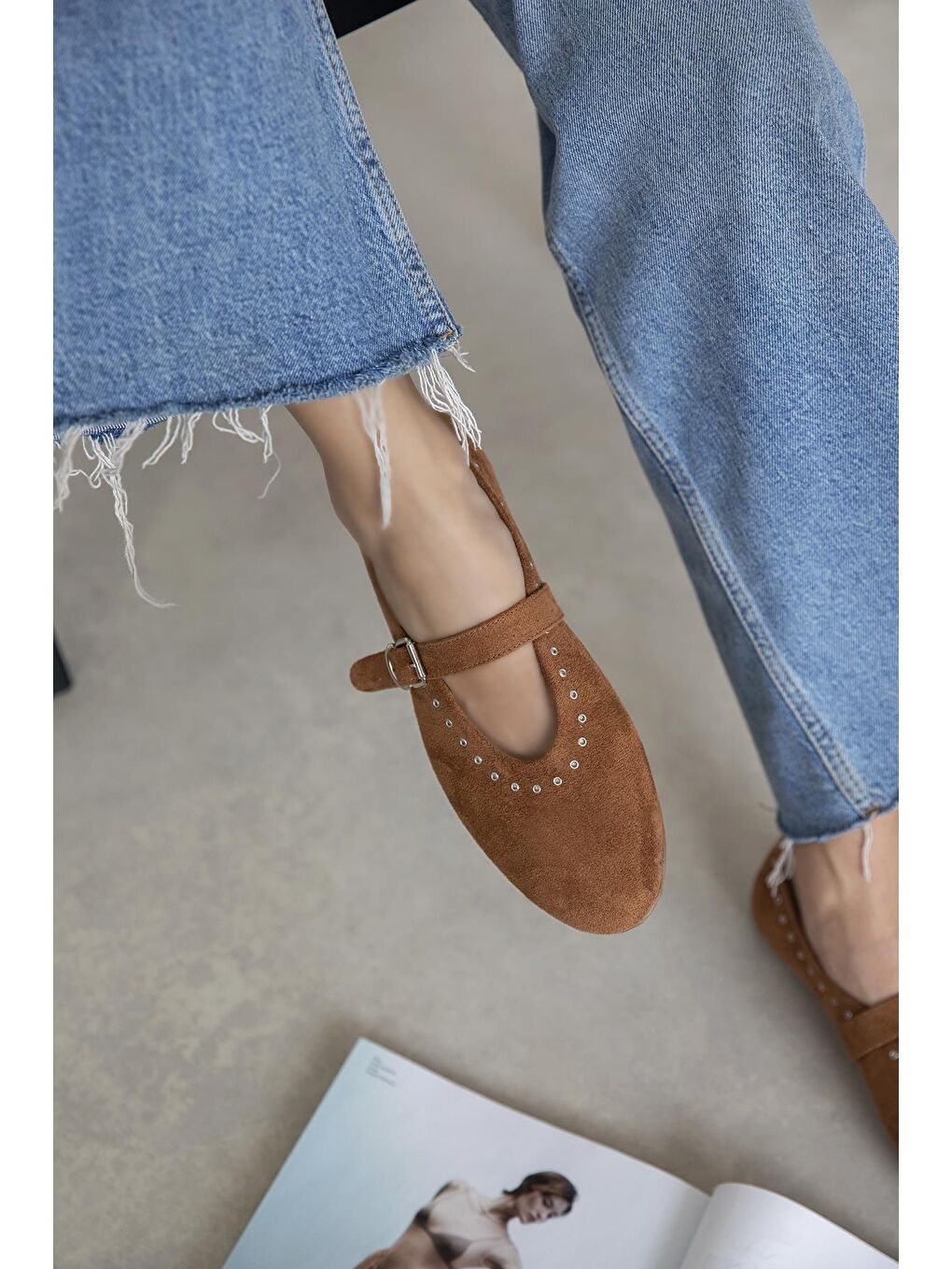 Kahverengi Abner  Kadın Drop Detay Süet Babet Taba-4