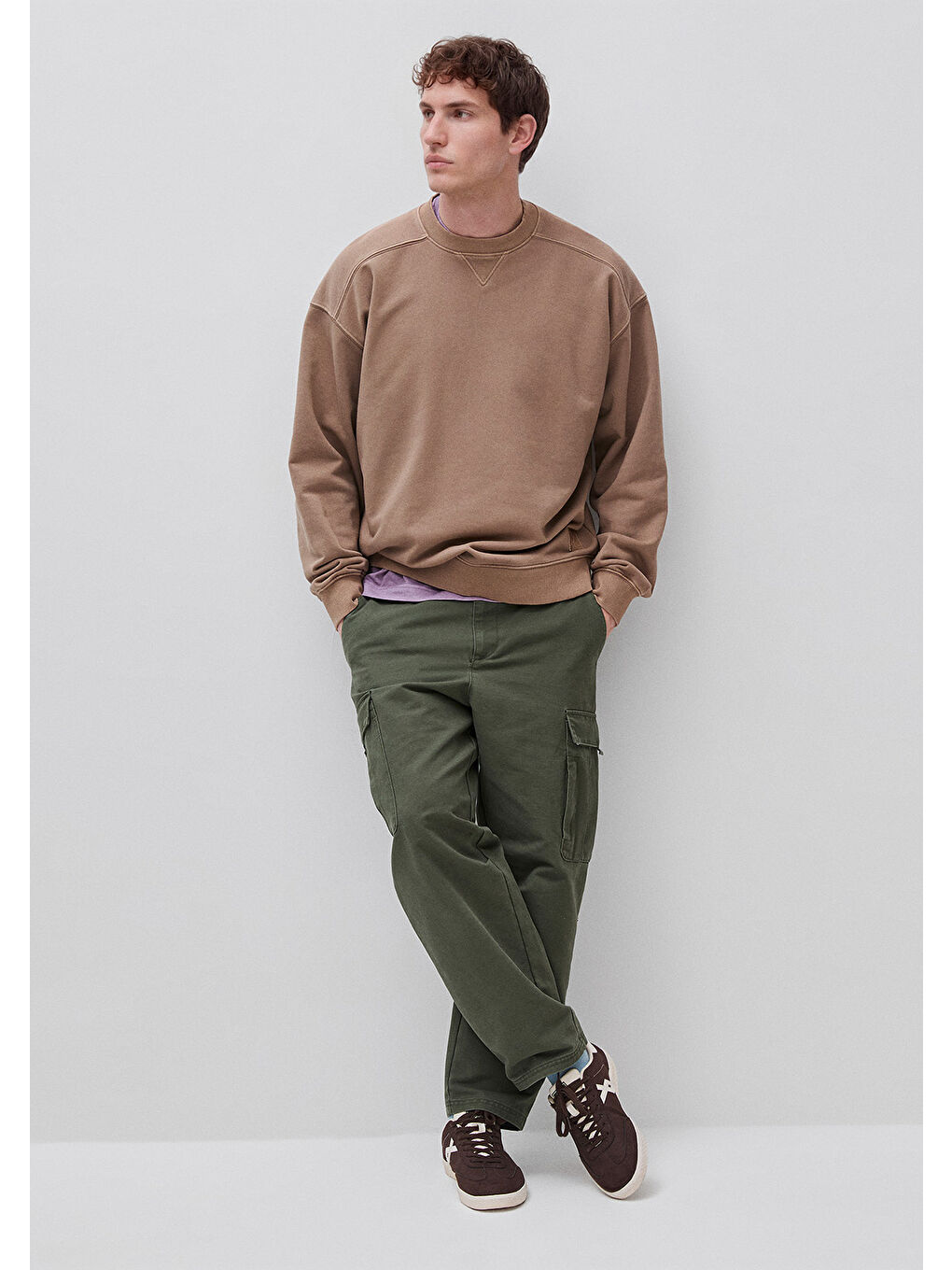 Kahverengi Erkek Taba  Pamuk Karışımlı Logo Detaylı Yuvarlak Yaka Sweatshirt-2