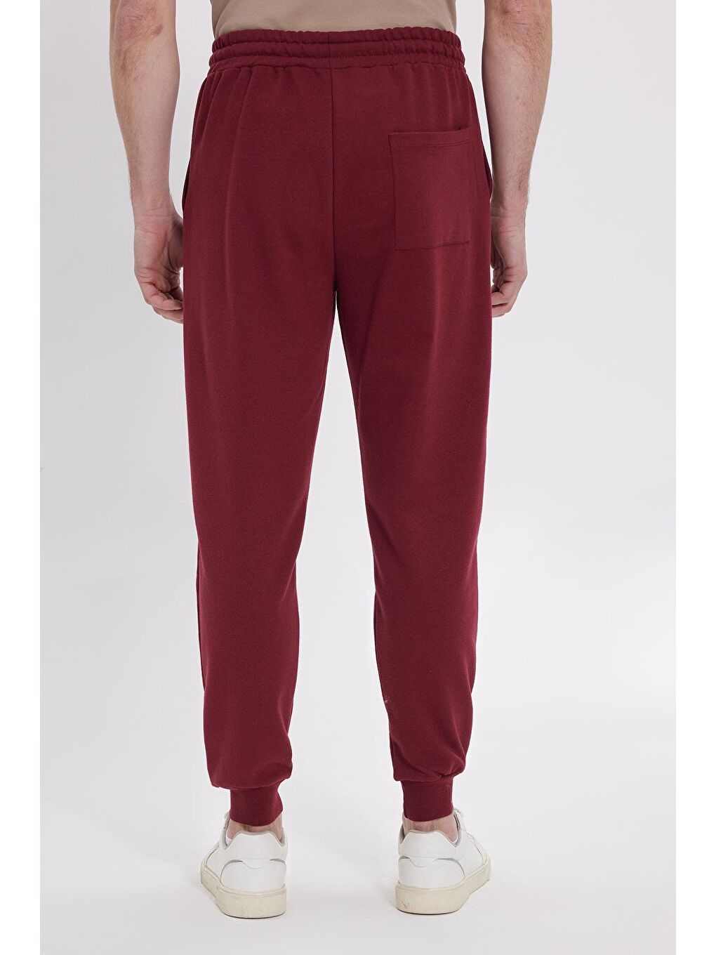 Erkek Regular Fit Klasik Kesim Beli Bağcıklı Jogger Cepli Lastikli Paça Bordo Eşofman Altı-5