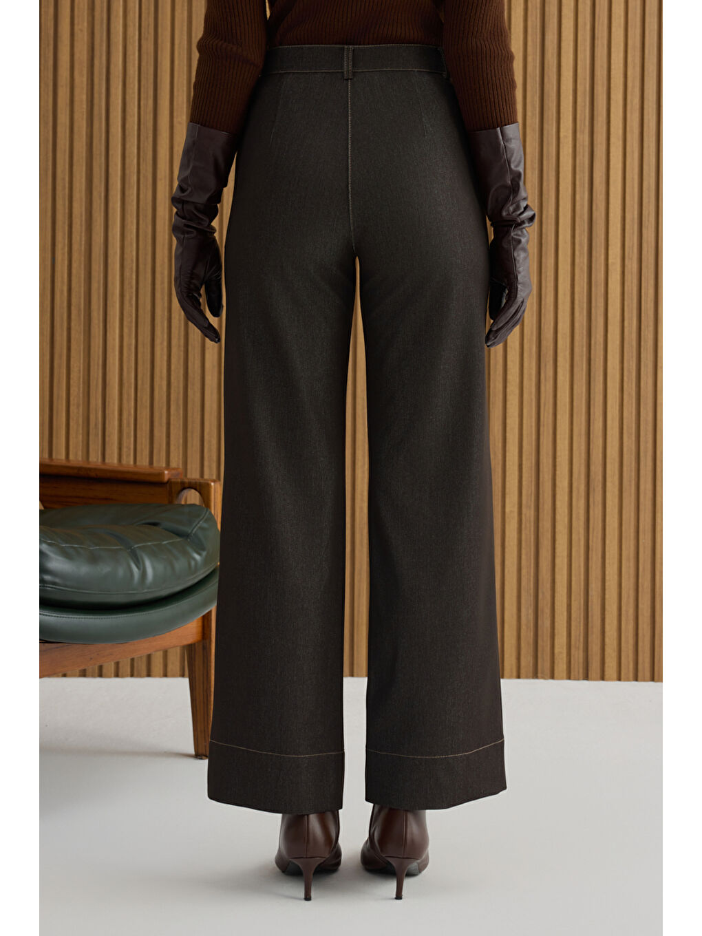 Kahverengi Denim Görünümlü Pantolon-5