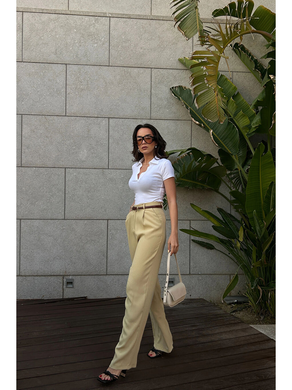 Kadın Sarı Yüksek Bel Pantolon 1017-1515-5