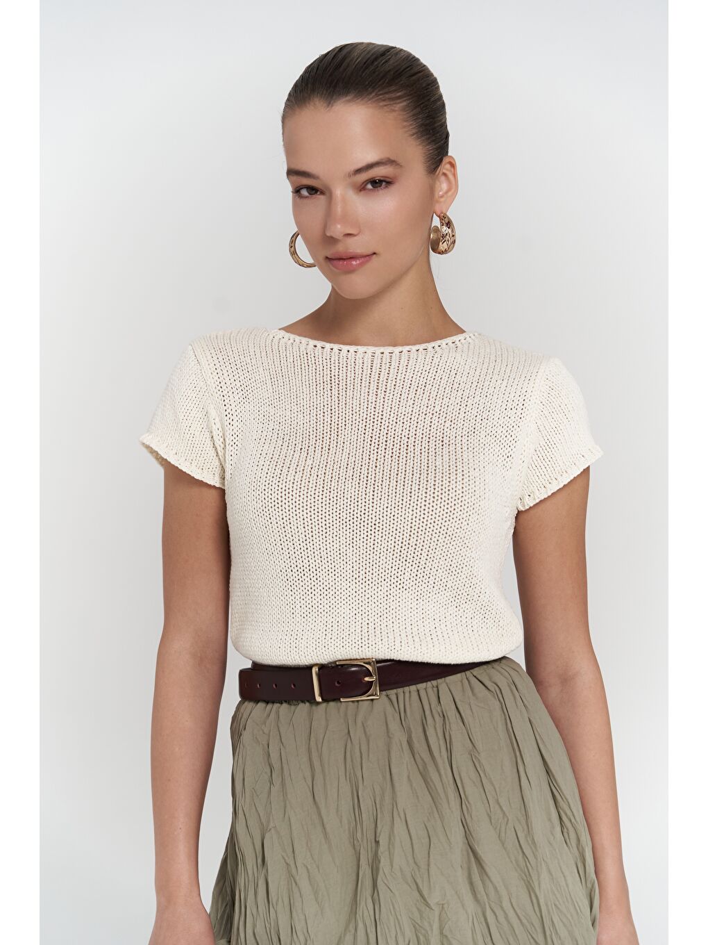 Jayla Kırışık Detay Uzun Haki Etek-2