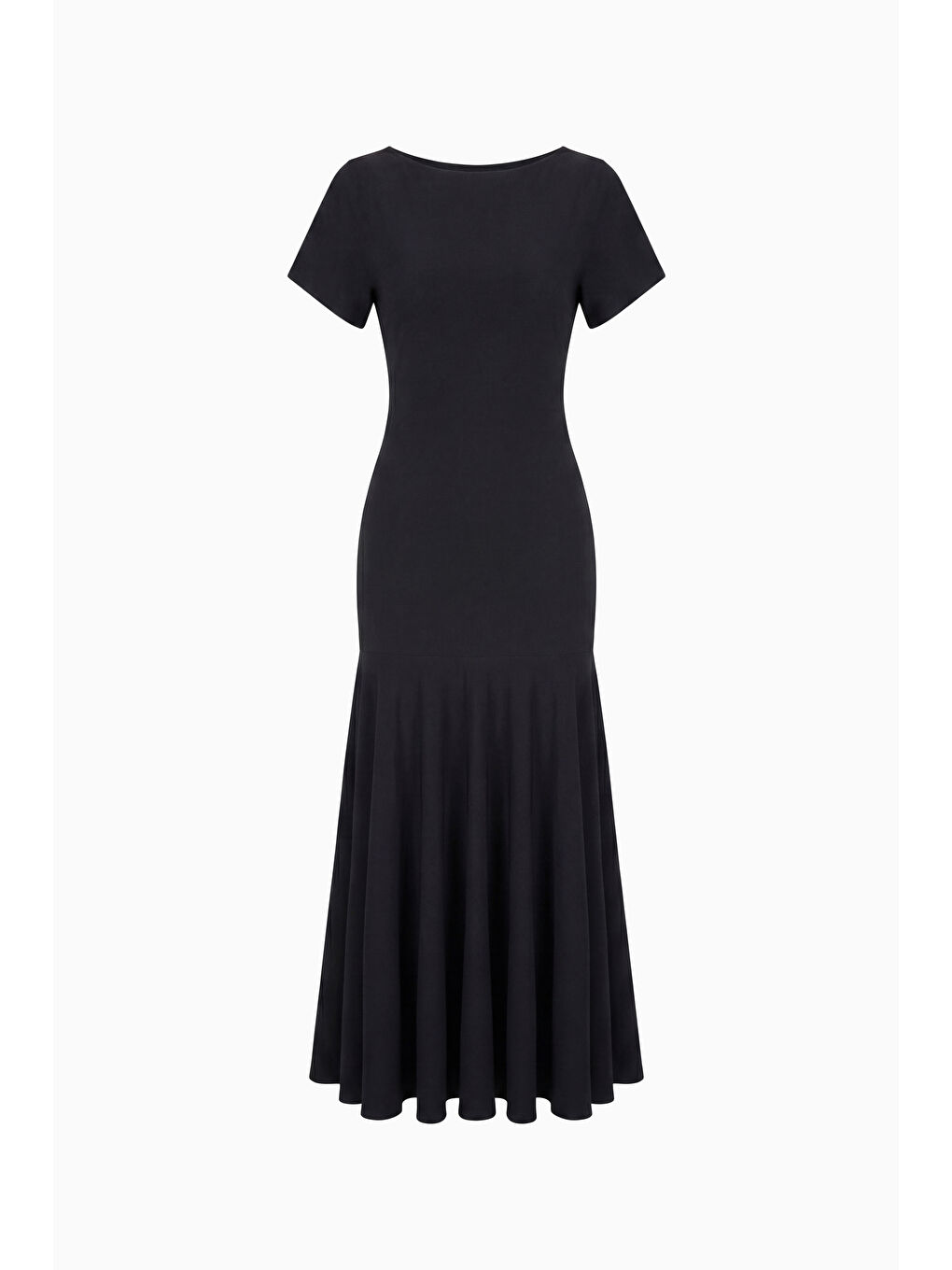 Kadın Siyah Bisiklet Yaka Kısa Kollu Midi Davet Elbisesi-6