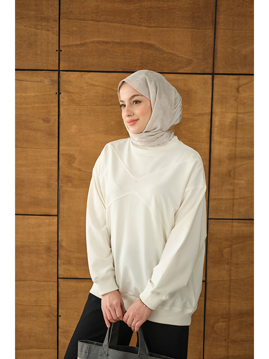 Kadın Dikiş Detay Tunik Beyaz-4