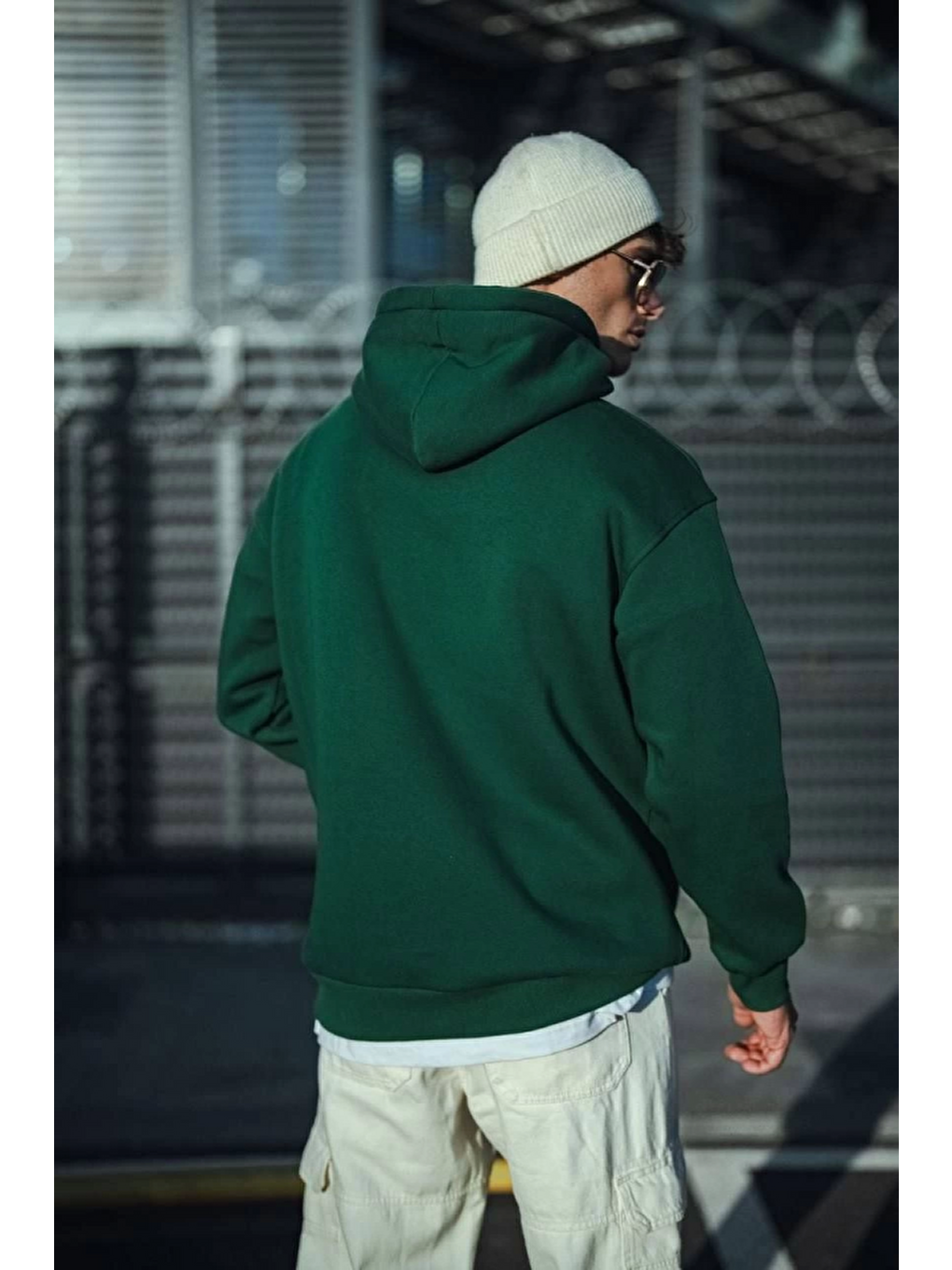 Üç İplik Penye Kapüşonlu Basic Sweatshirt - Haki-1