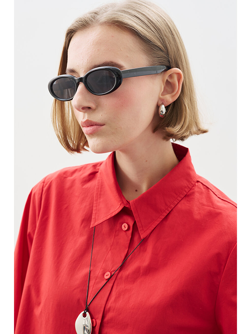 Geniş Manşetli Klasik Gömlek Kırmızı-5