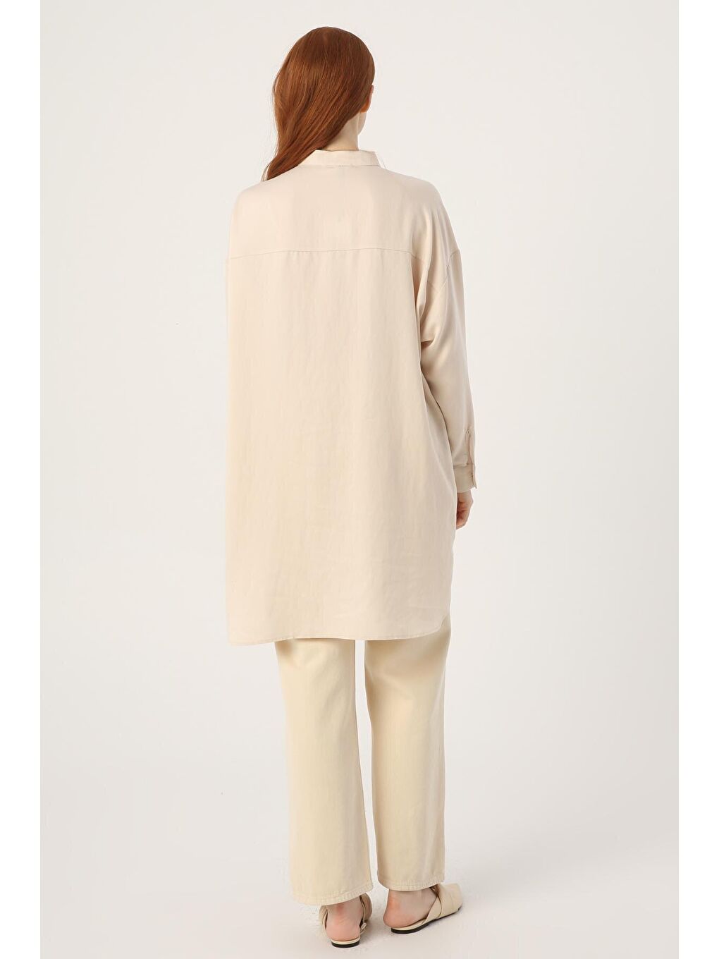 Açık Bej Yanları Cepli Rahat Kalıp Tunik-3