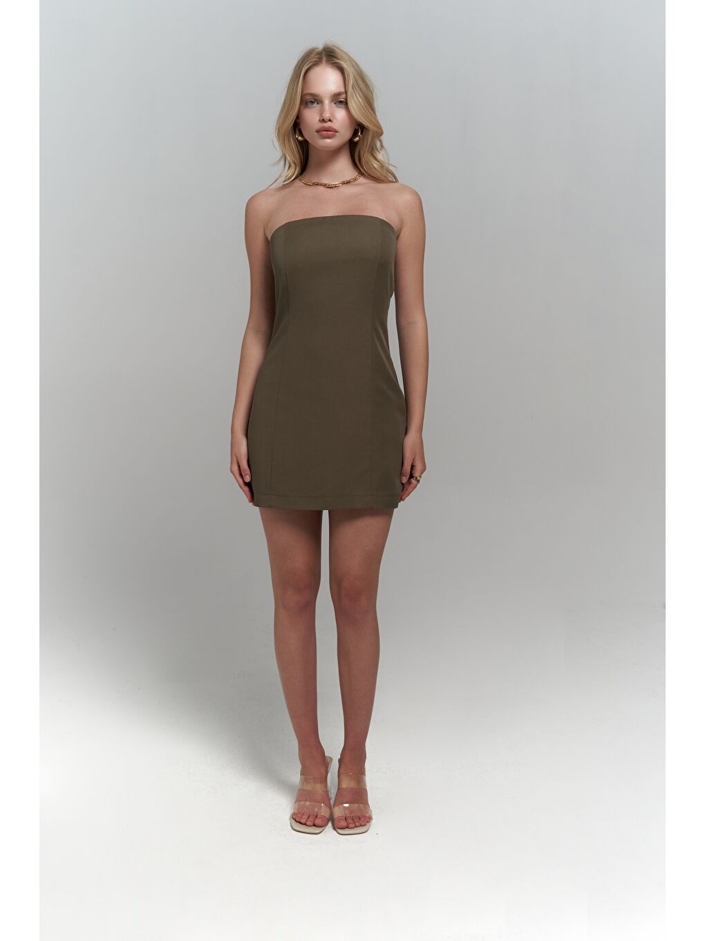 Clara Straplez Haki Elbise-1