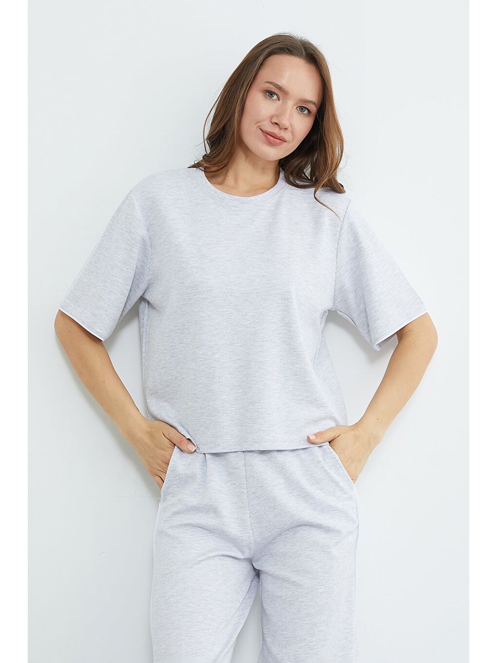 Gri Biyeli Bisiklet Yaka Modal 2 Li Takım-4