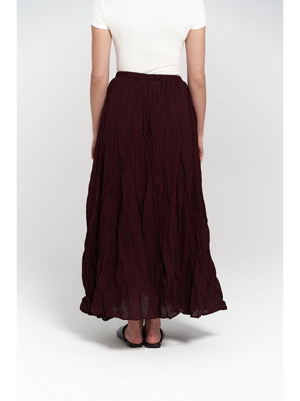 Jayla Kırışık Detay Uzun Bordo Etek-5