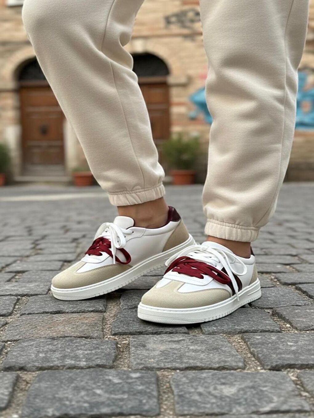 Kadın Vega Bej Çift Bağcıklı Ortopedik Rahat ve Hafif Taban Sneaker