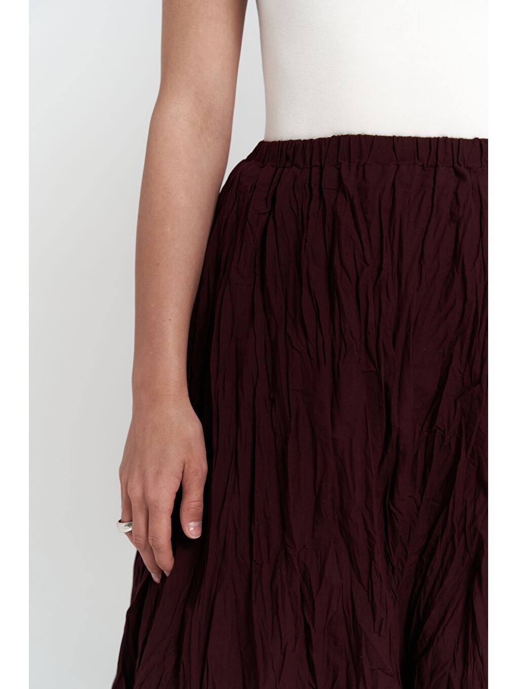 Jayla Kırışık Detay Uzun Bordo Etek-6