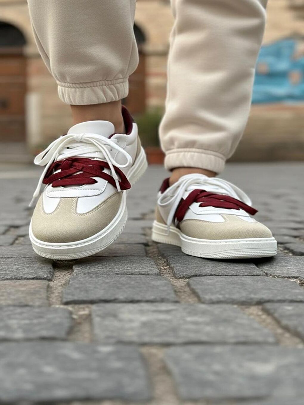 Kadın Vega Bej Çift Bağcıklı Ortopedik Rahat ve Hafif Taban Sneaker-1