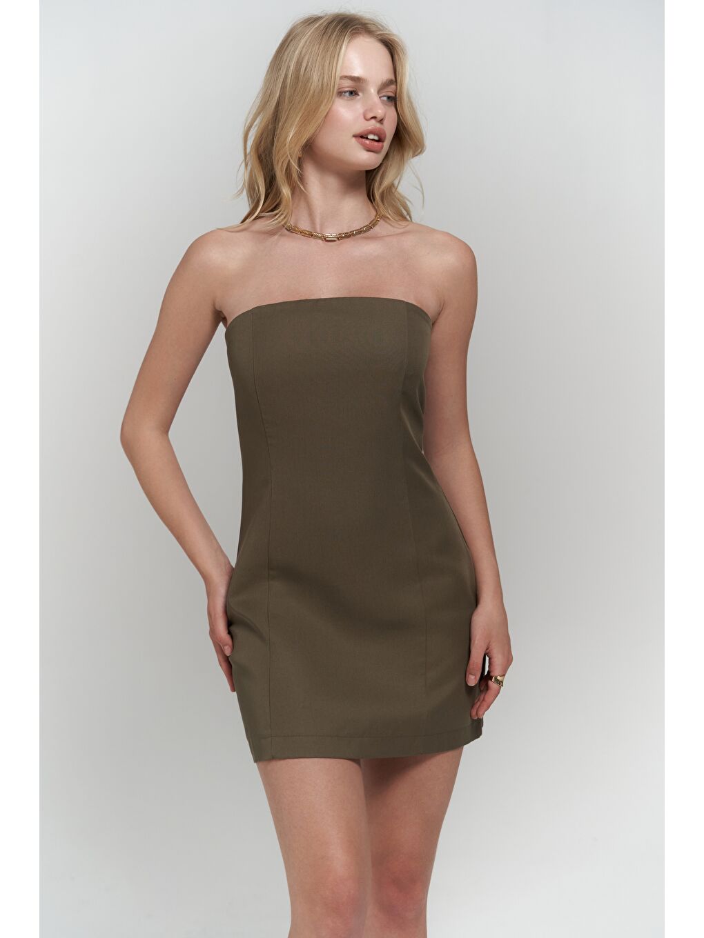 Clara Straplez Haki Elbise-2