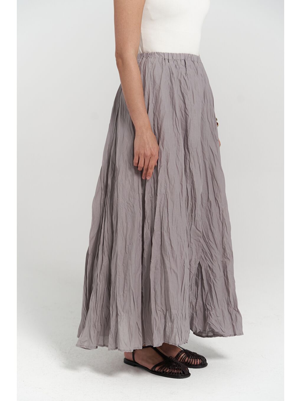 Jayla Kırışık Detay Uzun Gri Etek-5