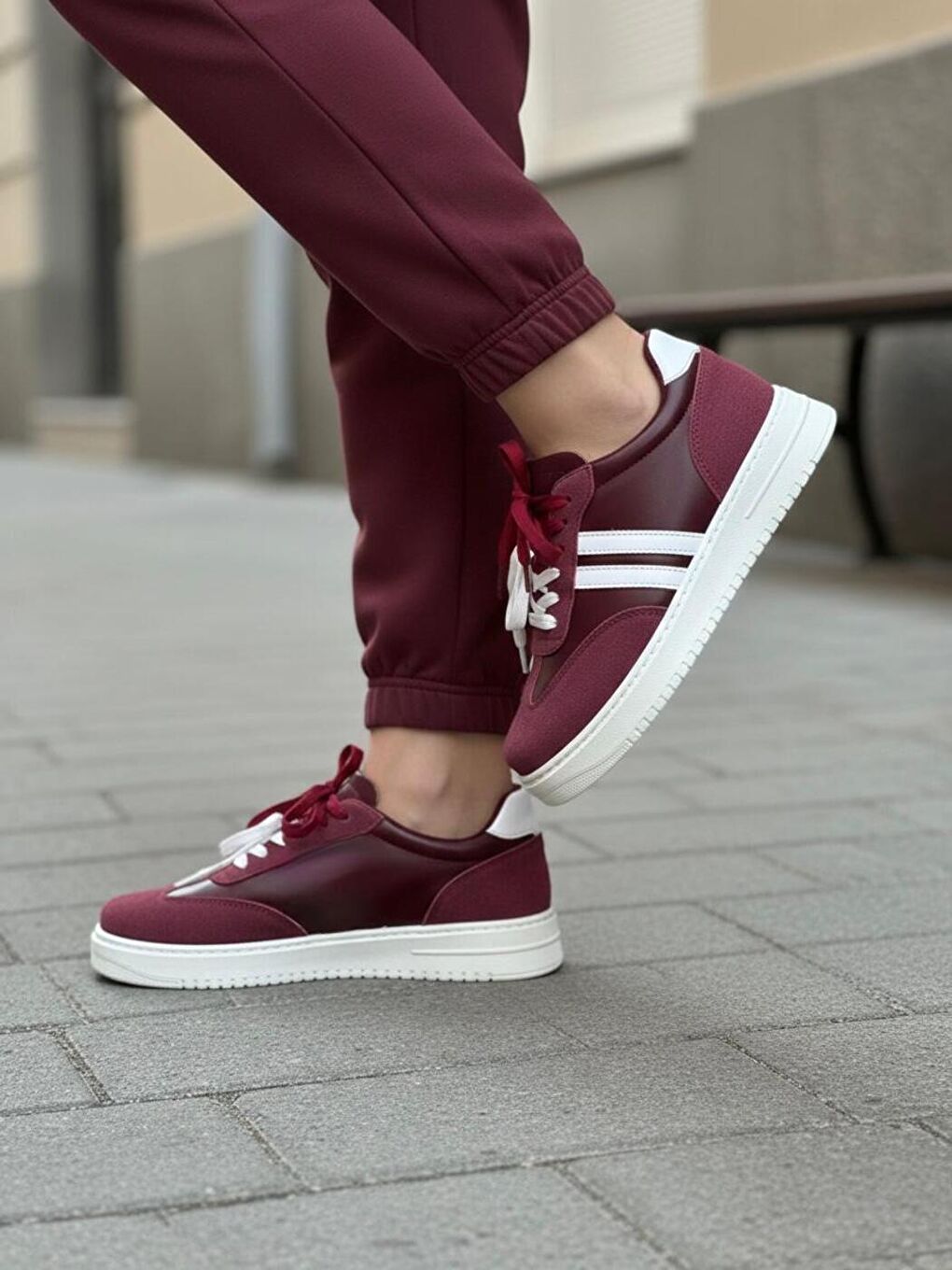 Kadın Vega Bordo Çift Bağcıklı Ortopedik Rahat ve Hafif Taban Sneaker