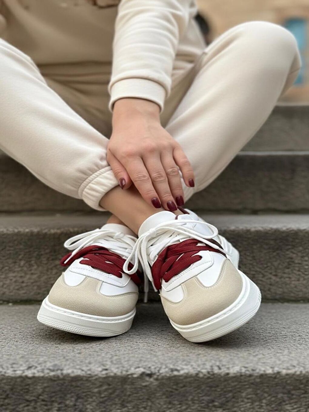 Kadın Vega Bej Çift Bağcıklı Ortopedik Rahat ve Hafif Taban Sneaker-3