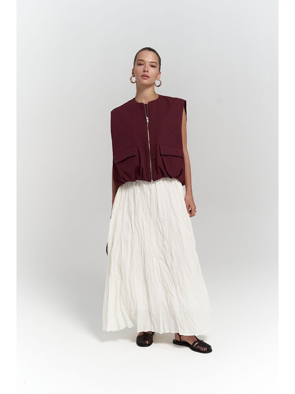 Jayla Kırışık Detay Uzun Ekru Etek