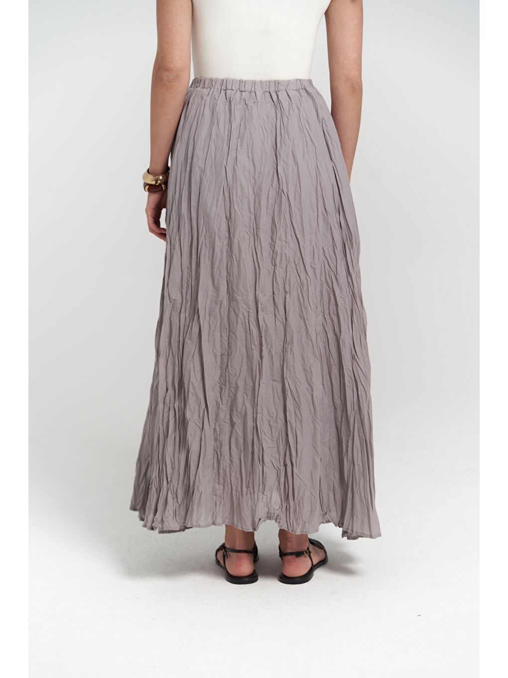 Jayla Kırışık Detay Uzun Gri Etek-6