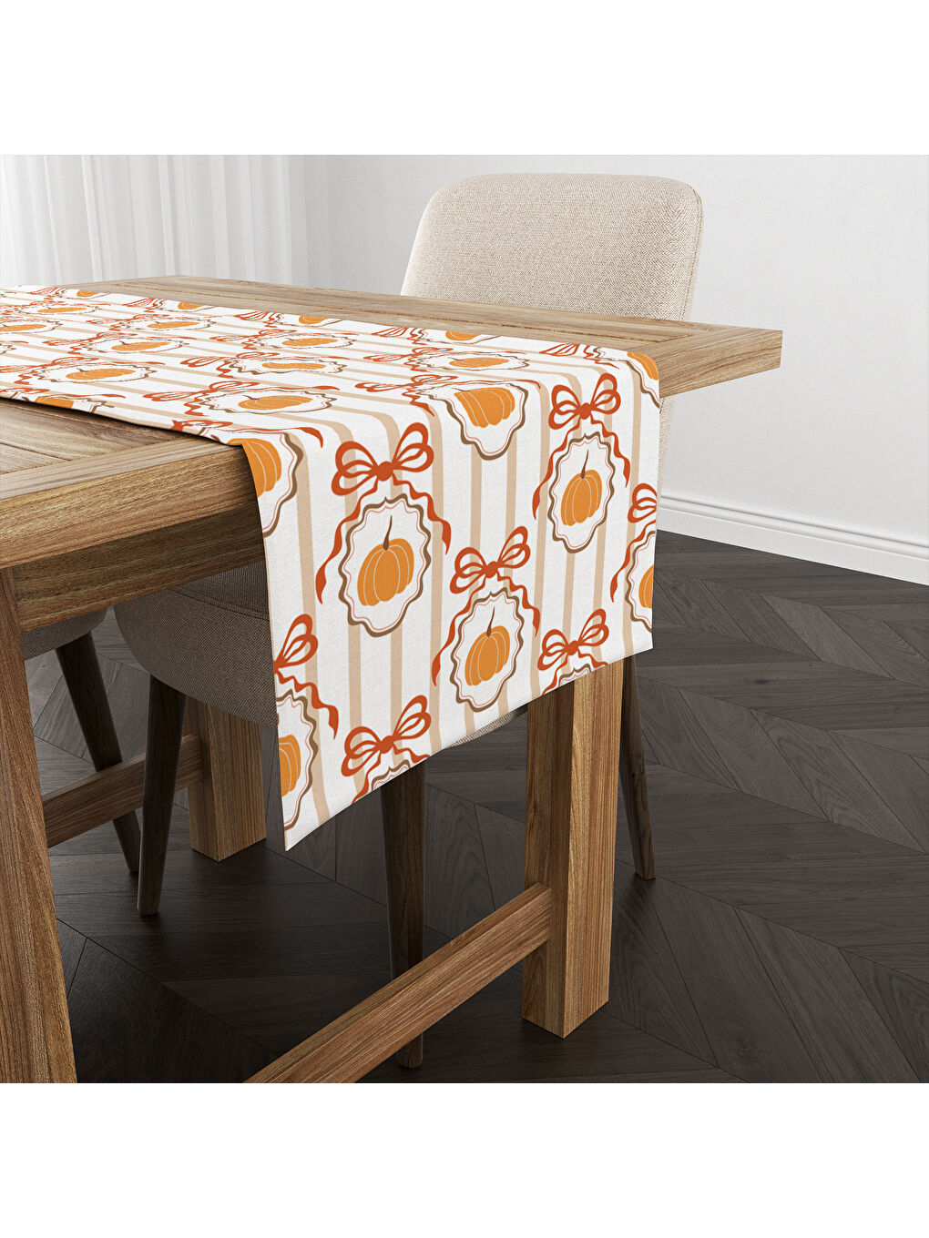 Karışık Sonbahar Desenli 40x140 cm Kadife Masa Örtüsü Runner