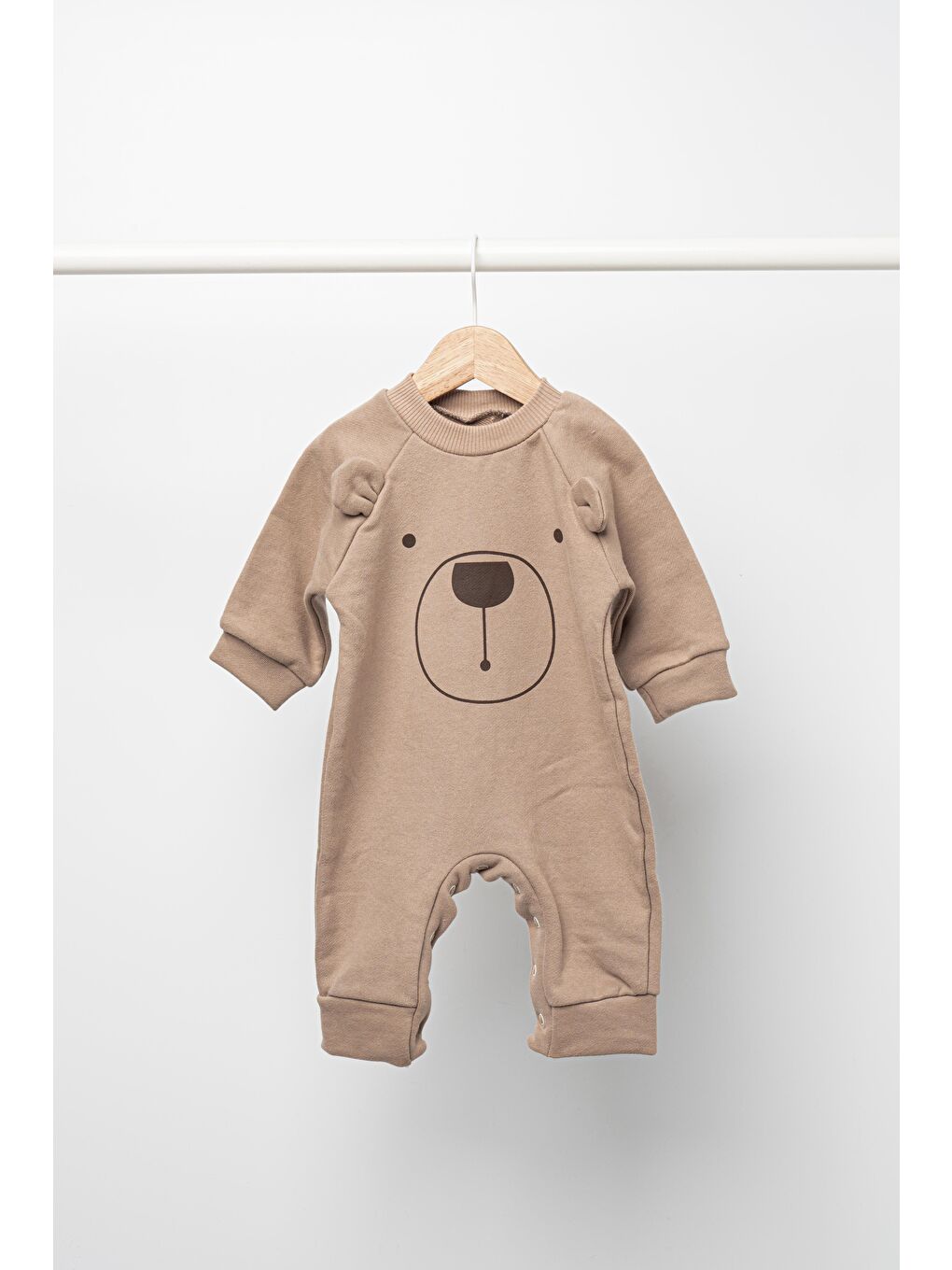 Kahverengi Ayıcık Baskılı Üç İp Tulum