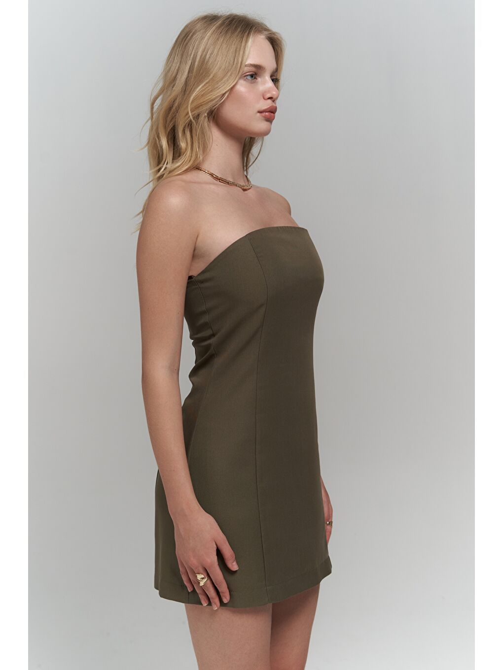 Clara Straplez Haki Elbise-5