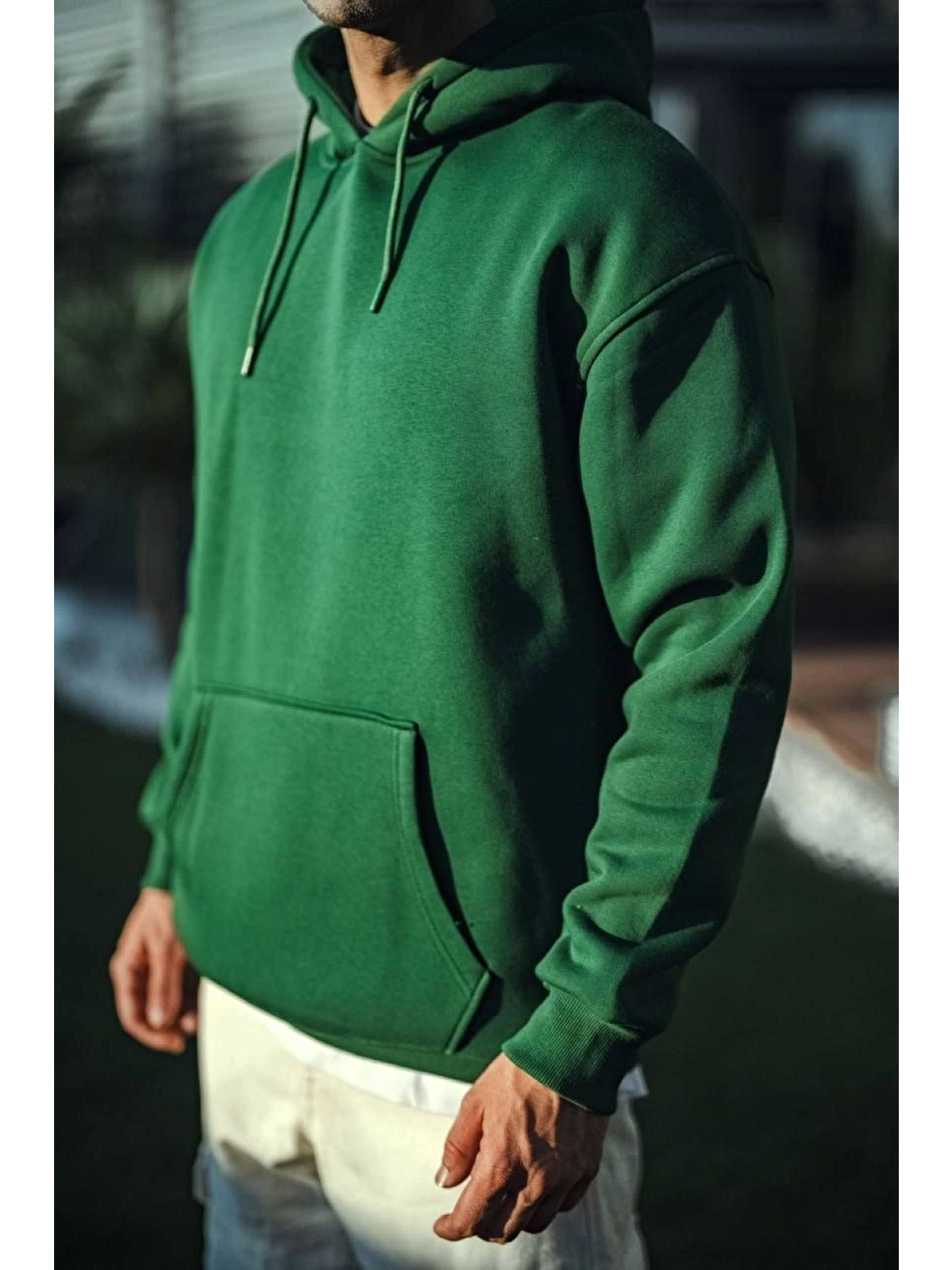 Üç İplik Penye Kapüşonlu Basic Sweatshirt - Haki-2