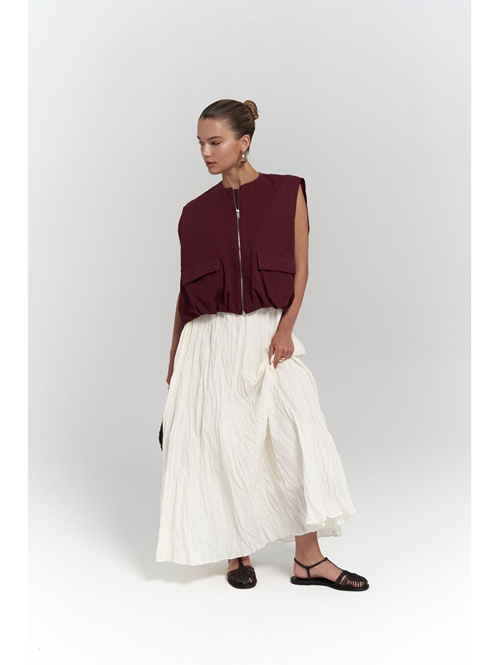Jayla Kırışık Detay Uzun Ekru Etek-2