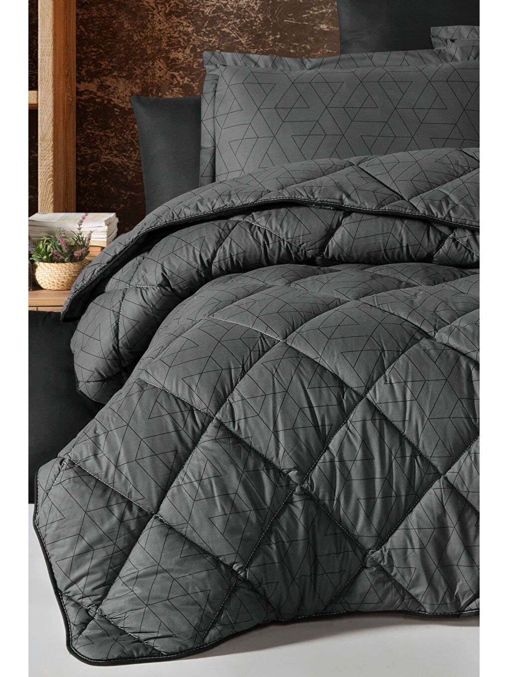 %100 Pamuk Çift Kişilik Uyku Seti̇ Monza Antrasit-1