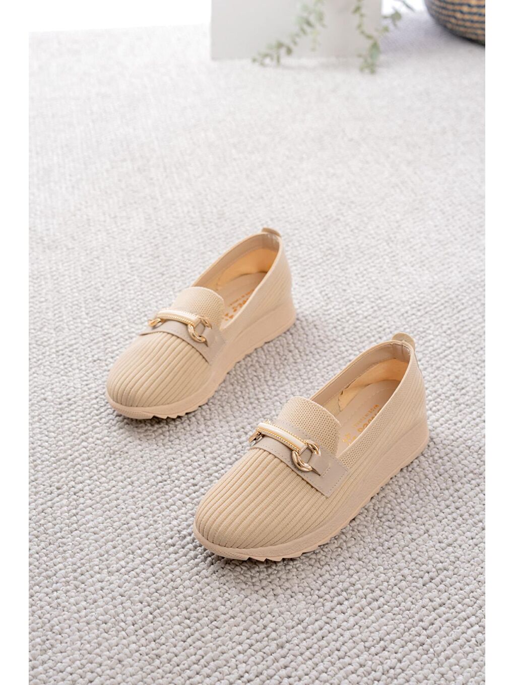 Ekru Libba Toka Detaylı Triko Kalın Taban Kadın Günlük Casual Ayakkabı-2