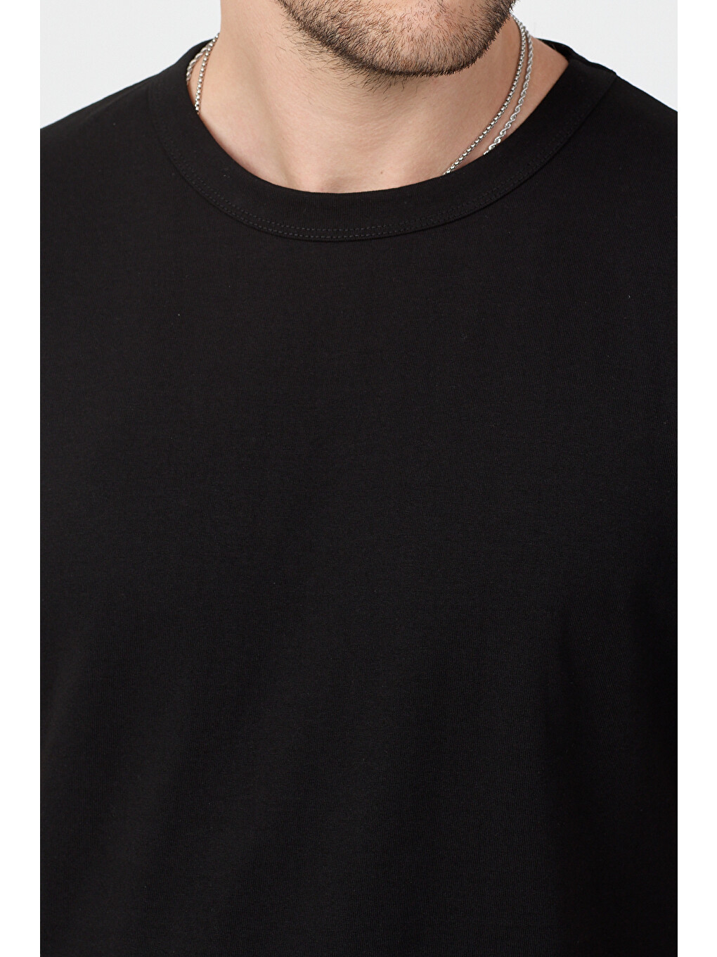 Erkek Siyah Normal Kalıp Rahat Basic T-shirt-3