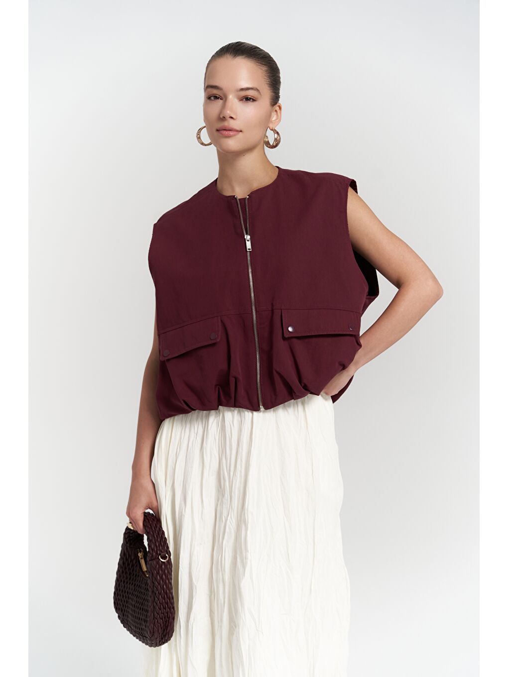 Jayla Kırışık Detay Uzun Ekru Etek-3