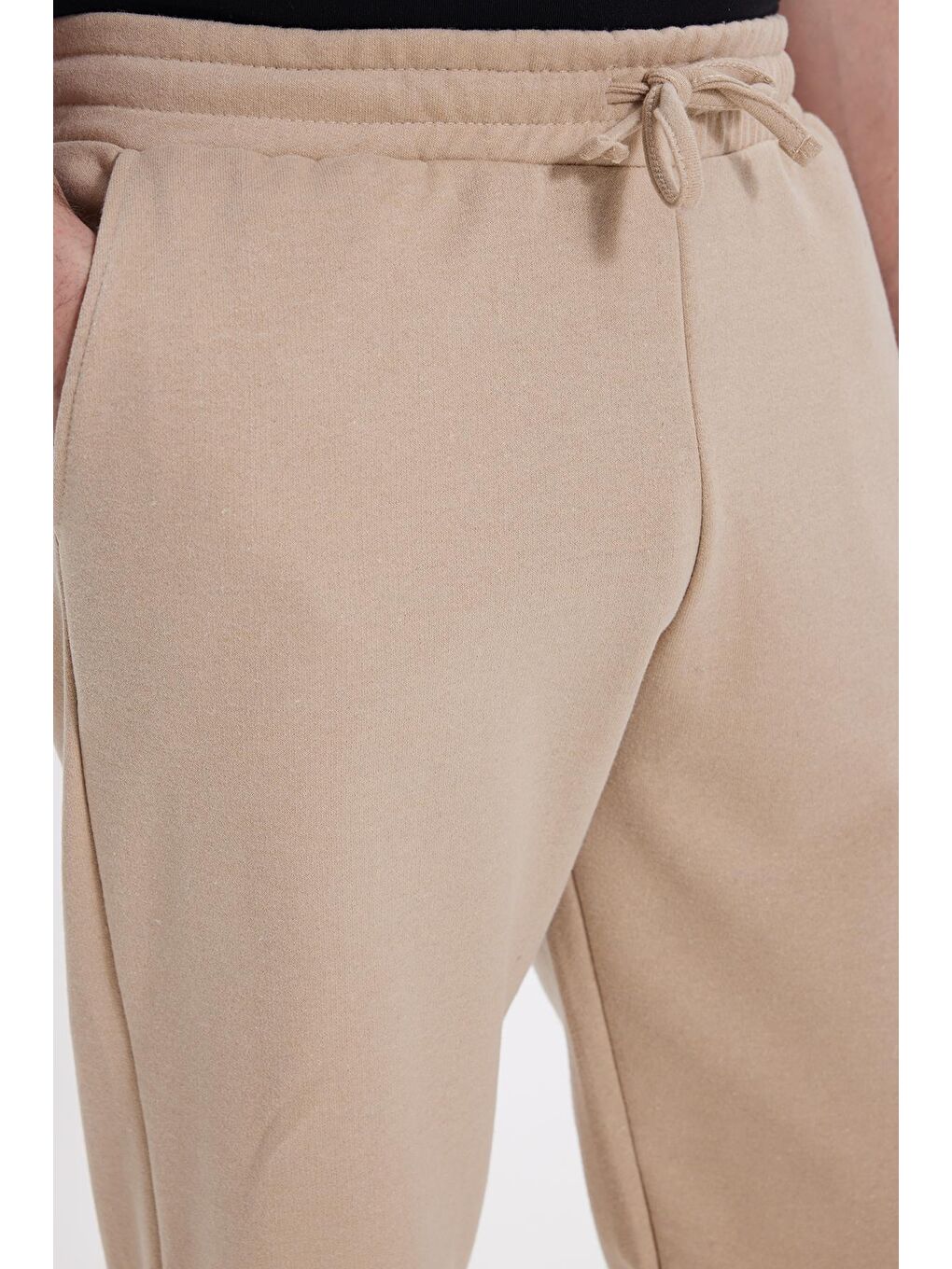 Erkek Regular Fit Klasik Kesim Beli Bağcıklı Jogger Cepli Lastikli Paça Bej Eşofman Altı-2