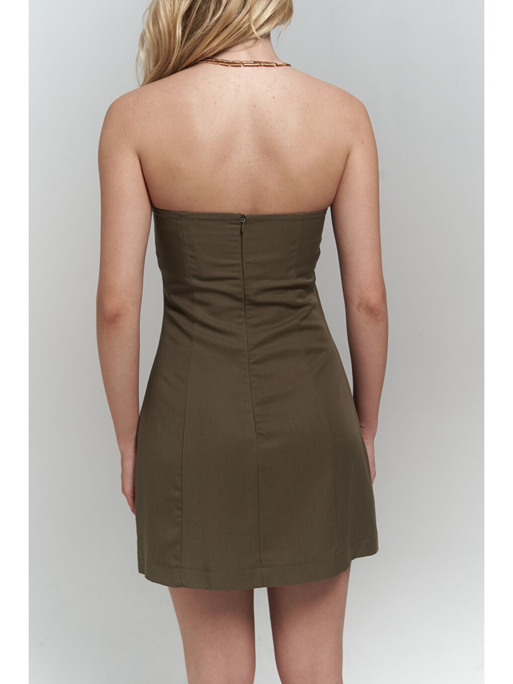 Clara Straplez Haki Elbise-6