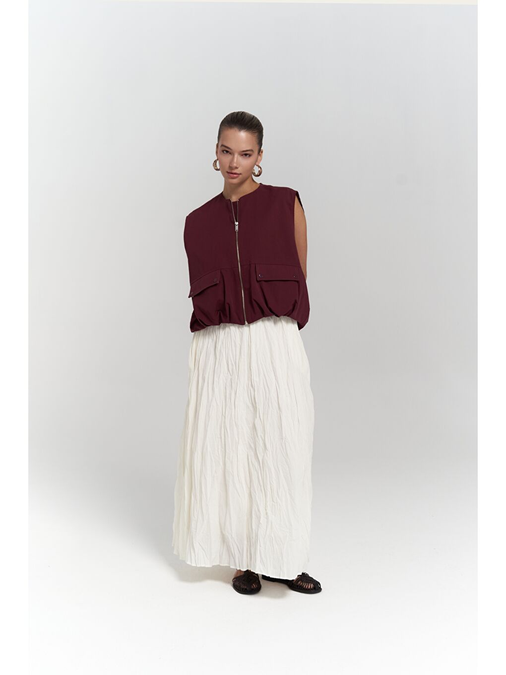 Jayla Kırışık Detay Uzun Ekru Etek-4